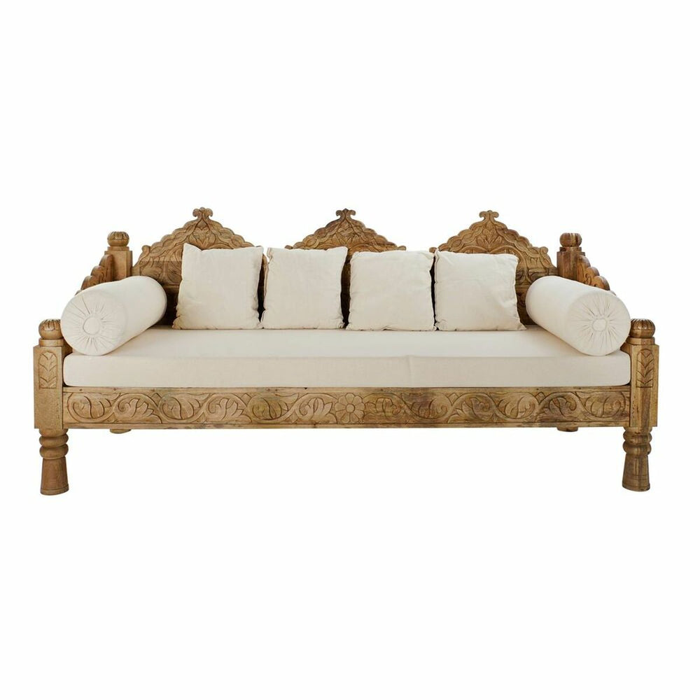 Sofa DKD Home Decor Beige Polyester White Mango wood (190 x 77 x 90 cm)